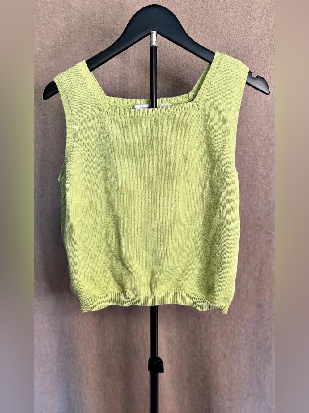 Jeanne Pierre Large Lime Green 100% Cotton Knit Sweater Tank Top